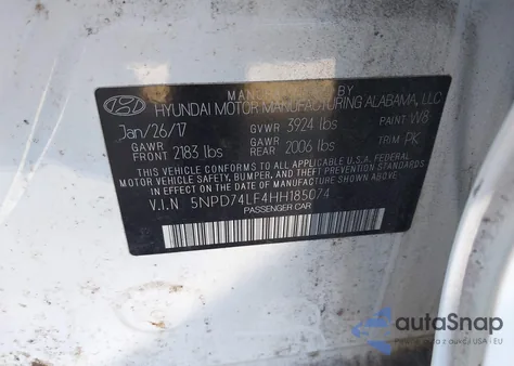 2017 Hyundai Elantra Se z USA, uszkodzony, nr VIN 5NPD74LF4HH185074